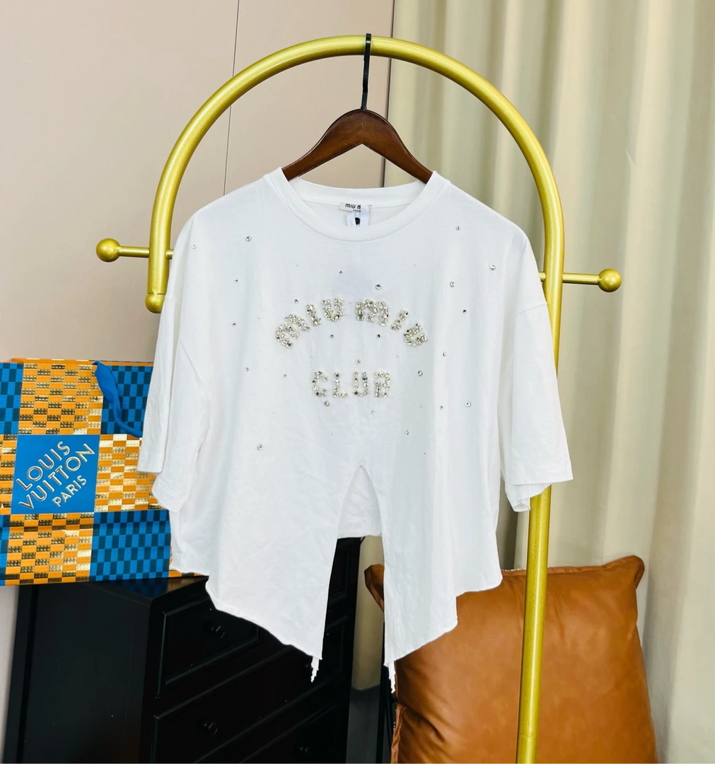 99新 MIU MIU/缪缪 白色水钻logo短袖 M码 99新/无配件