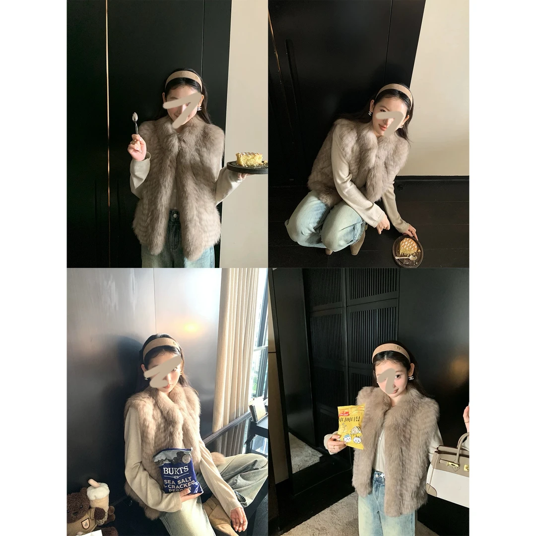 【七柒同款】显瘦背心皮草外套进口双色车条狐狸毛马甲女冬季立领