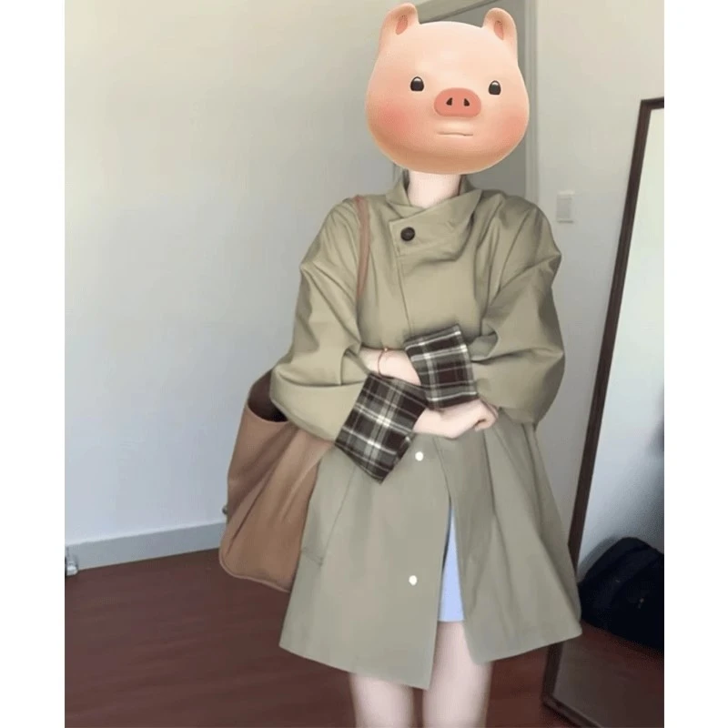 欧货高级感撞色风衣女2025秋季新款宽松显瘦小个子港风工装外套潮