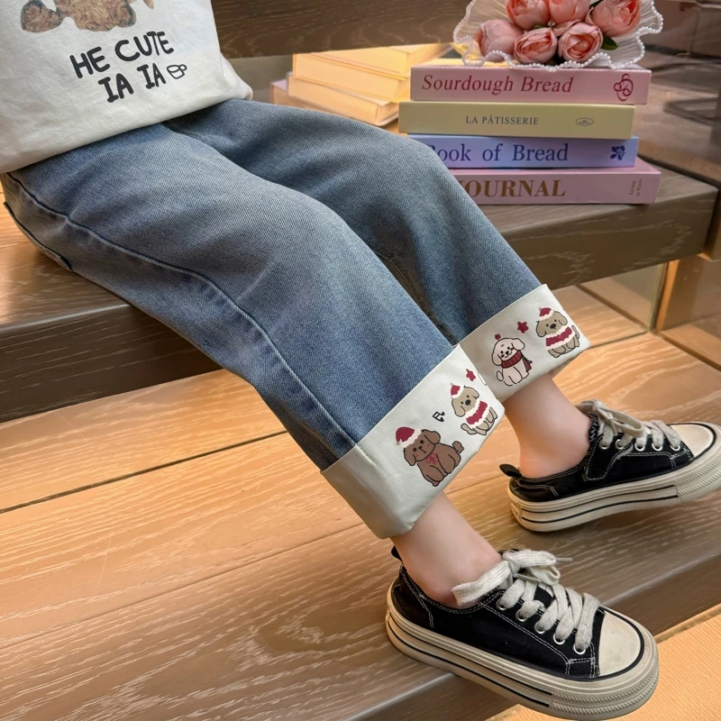 女童牛仔裤洋气2025春装网红女宝宝宽松休闲长裤子小童