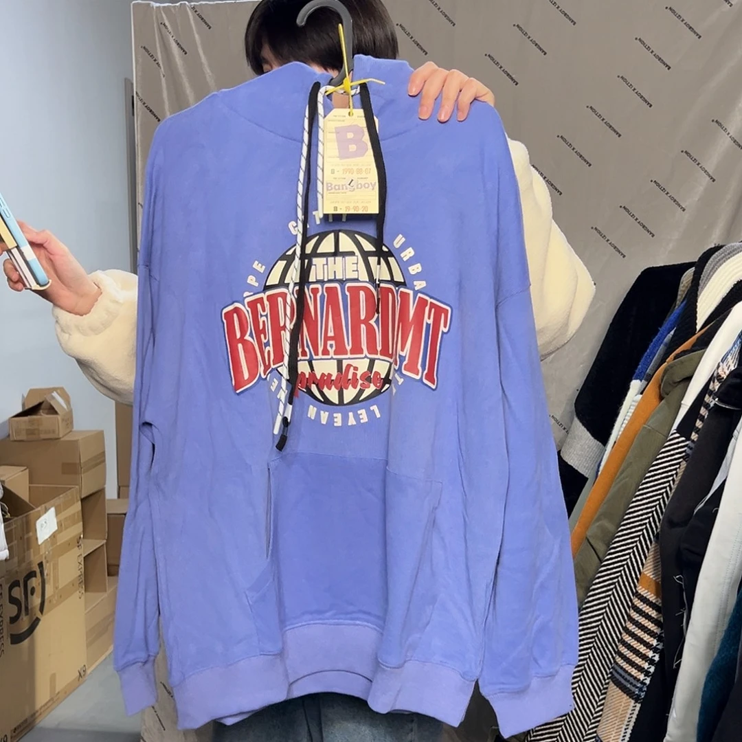 紫色印花连帽卫衣L