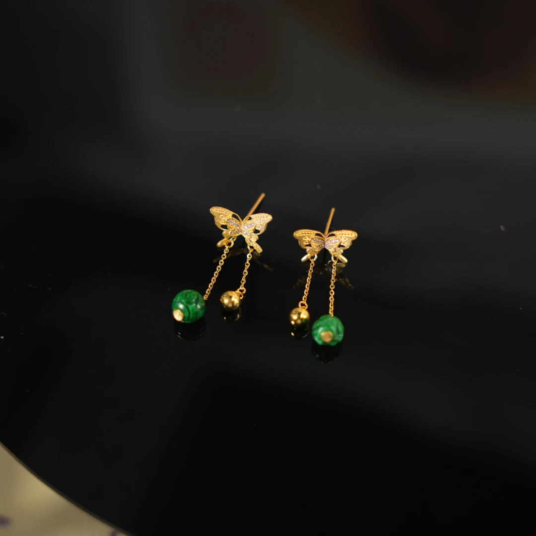 双生蝶-天然A货翡翠18K金耳饰