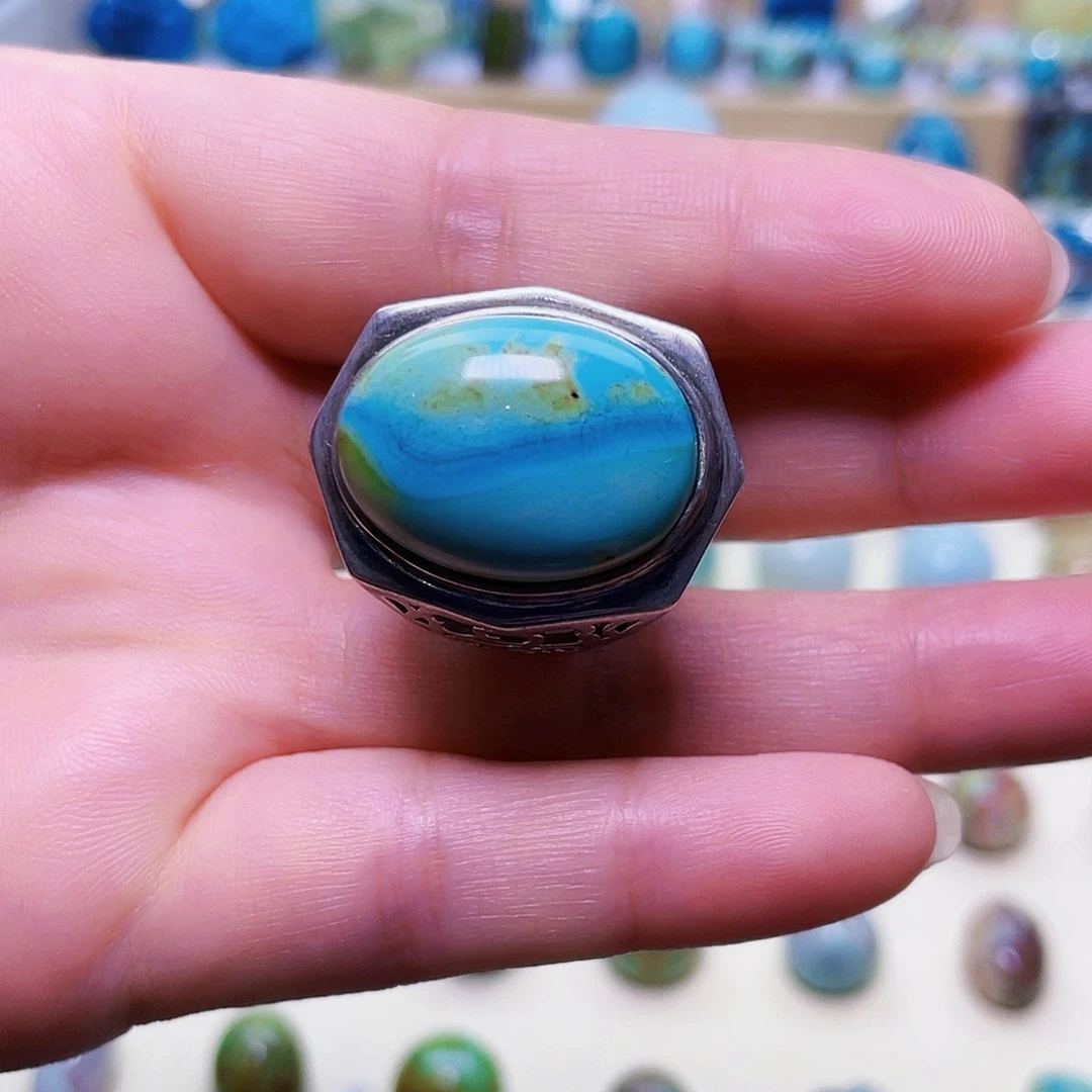 银S925镶嵌绿松石原矿绿松石