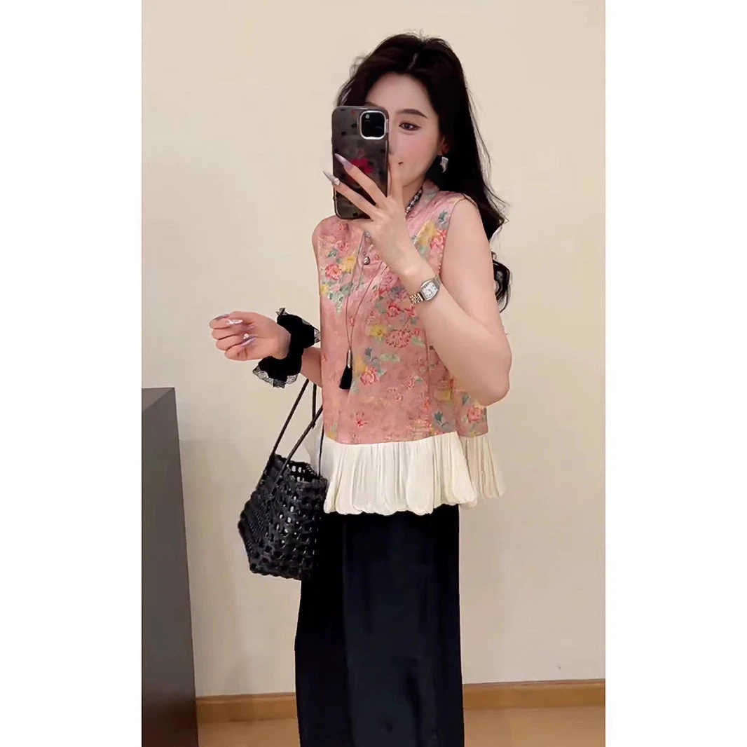 【荷香】2025夏季新款奥黛旗袍女装立领上衣中长款小衫上衣无袖提