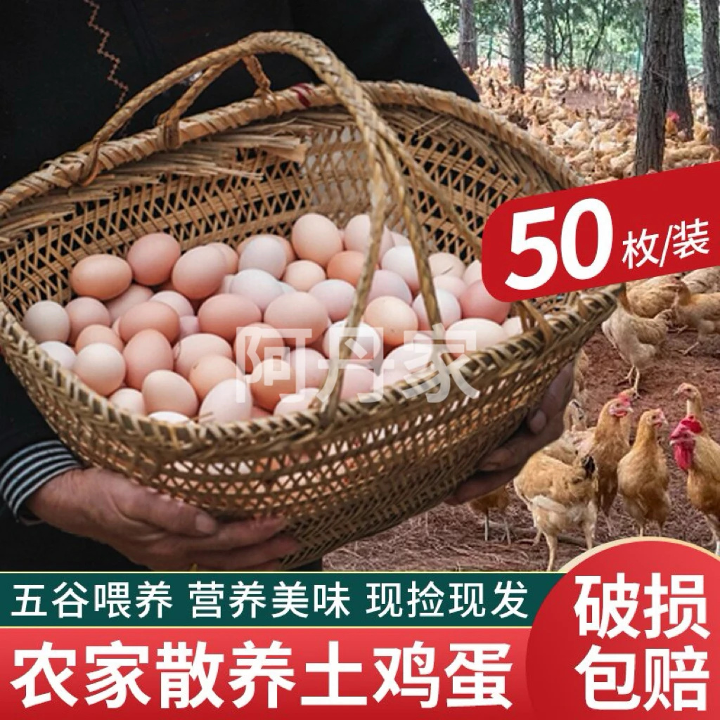 【个头小 嫌小勿拍】农家新鲜粉壳土鸡蛋 50枚总重2000g 破损包赔