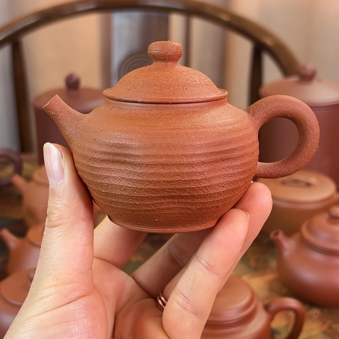 紫砂茶壶精品原矿 巨轮珠 鱼籽朱泥 全手工手拉壶 140cc