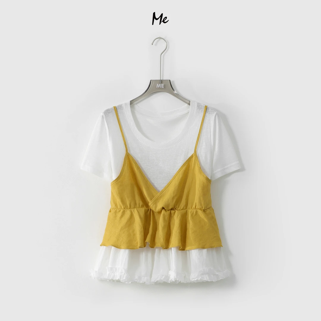 ME【甜嗲花苞两件套 (含吊带)】减龄少女感显瘦百搭上衣MESS4730