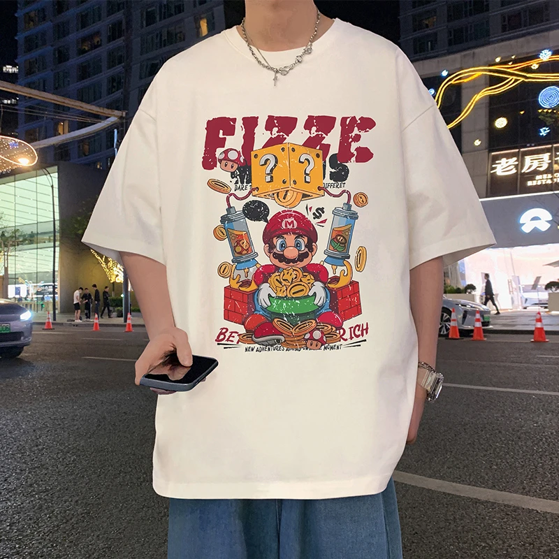 短袖T恤男生夏季新款卡通休闲纯棉体恤宽松潮牌运动美式圆领半袖