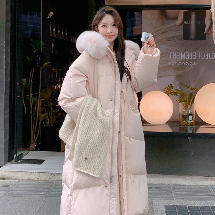 粉色甜美超好看大毛领棉服女冬温柔风保暖减龄棉衣外套