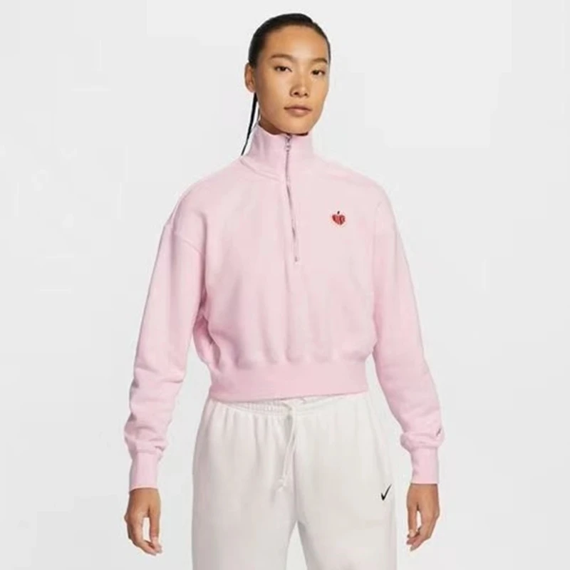 NIKE/耐克【卖场同款】女子短款毛圈立领宽松百搭运动衫HV8731-663