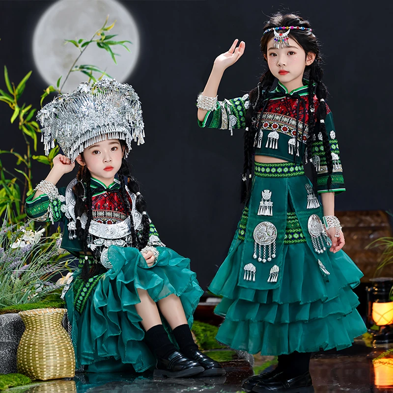 新款广西三月三儿童少数民族服装苗族演出服装彝族哈尼族壮族服饰