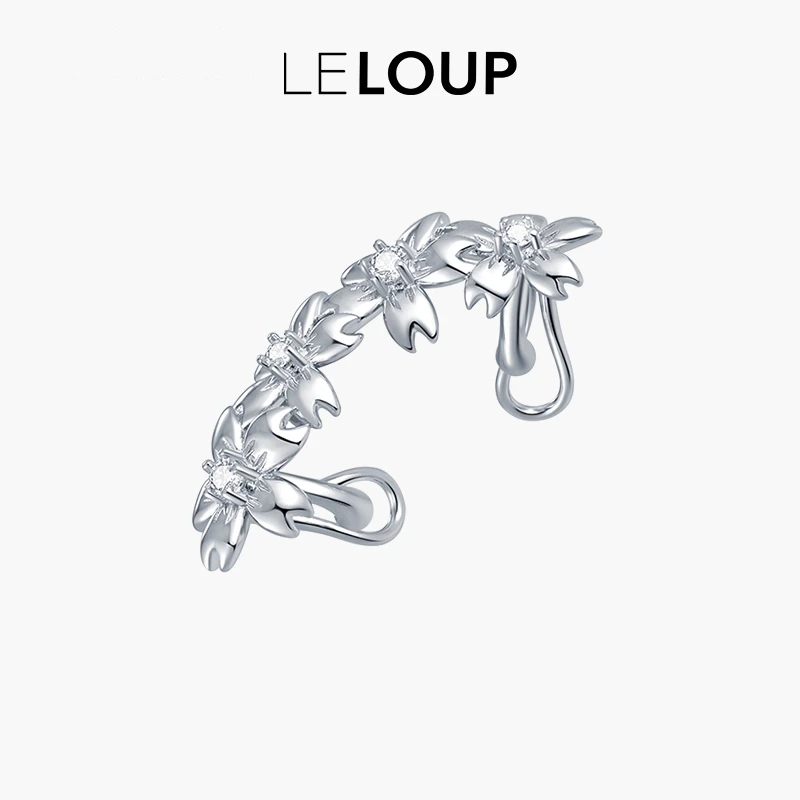 LELOUP 铜合金合成锆石耳饰 樱花耳骨夹小众花朵银色单只耳尖夹