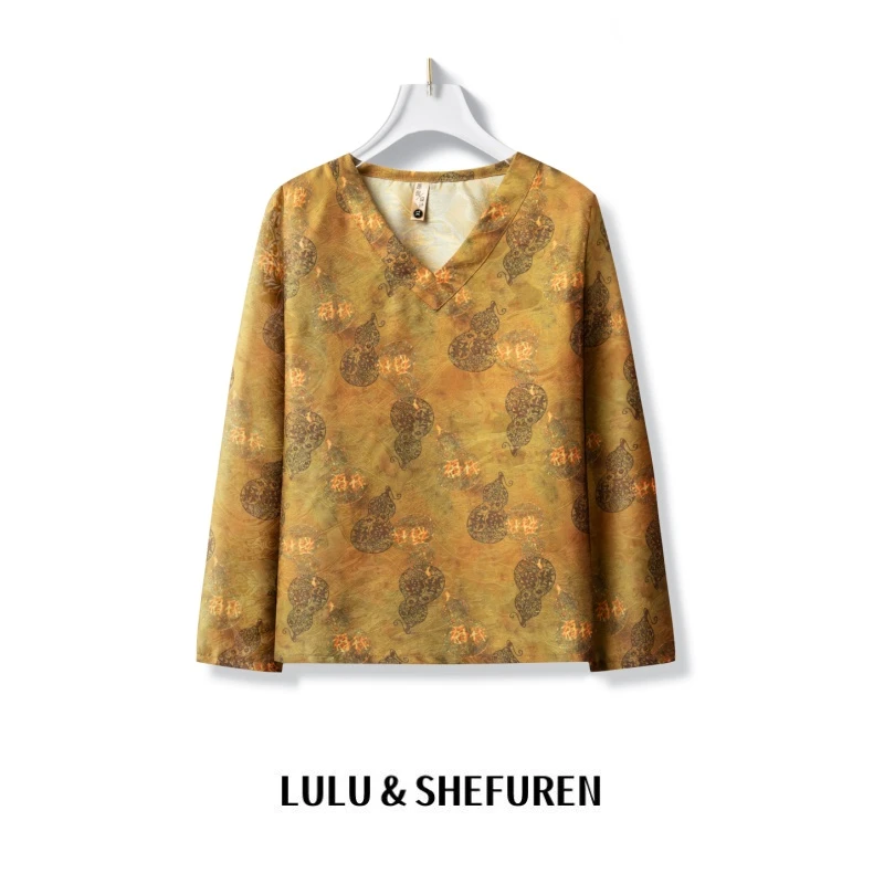 【精品妈妈】2025秋季新款【福禄寿】金福禄提花上衣女装