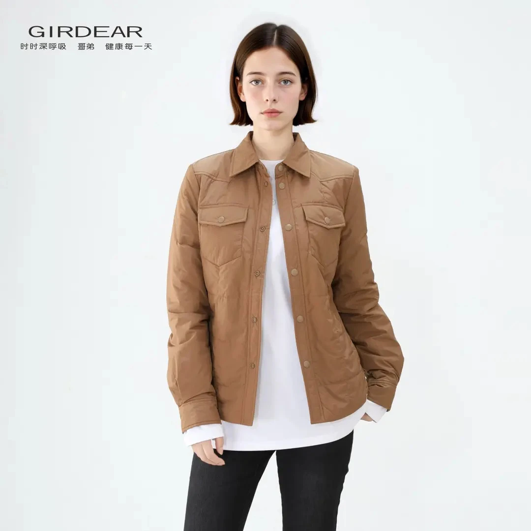 GIRDEAR/哥弟早秋新款140018时尚宽松早秋穿搭藏青色收腰棉服外套