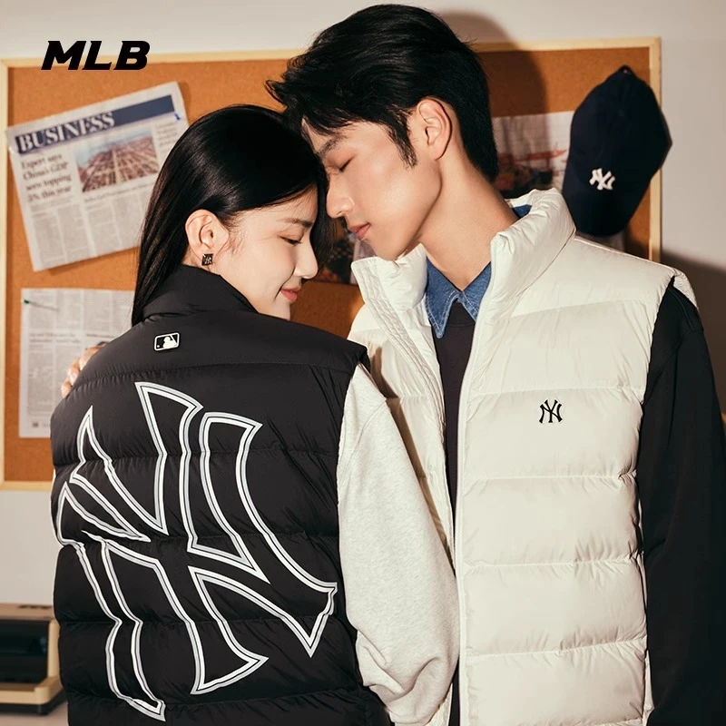 MLB男女情侣镂空大logo时尚运动羽绒马甲休闲保暖冬季3ADVB0336
