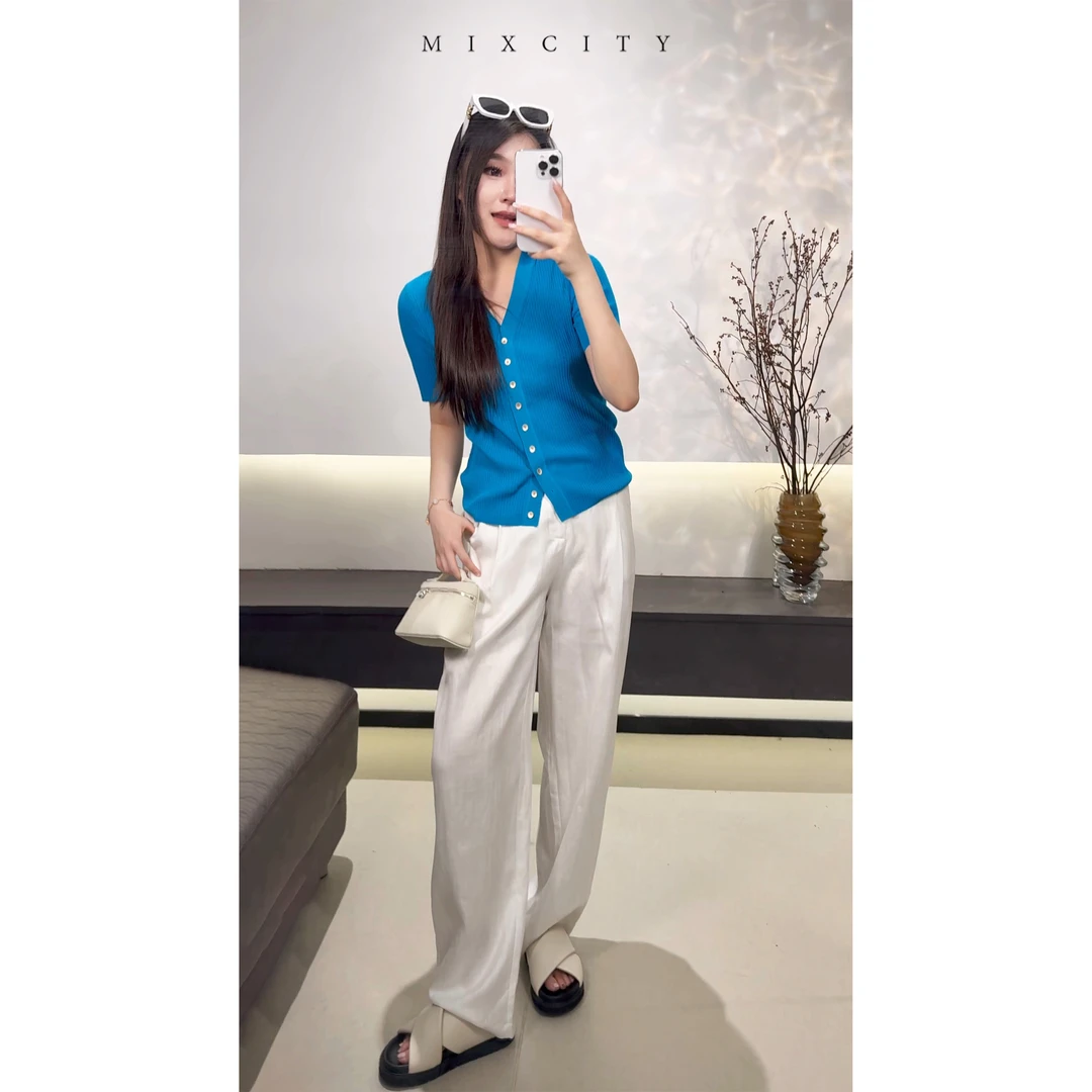 【亚楠本楠】蓝河衫◆克莱因蓝肌理感气质开衫针织衫8216