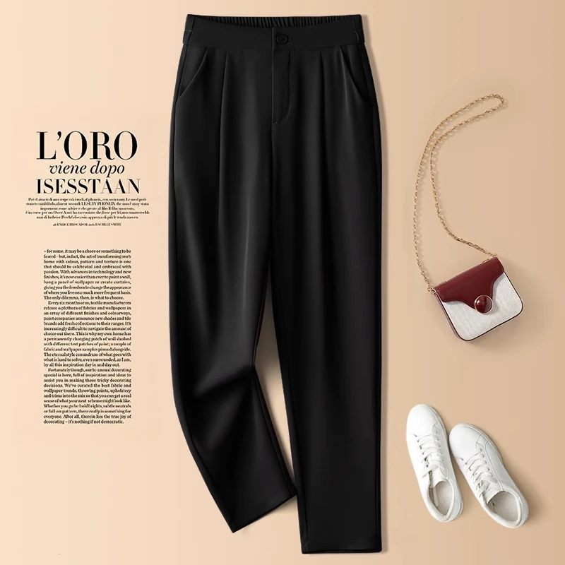 拉夏贝尔西装裤女夏季薄款2025新款小个子宽松小脚九分哈伦休闲裤