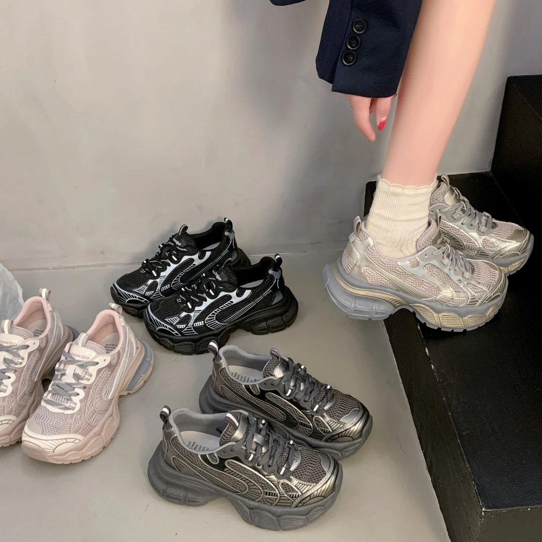【五色】2025春季新款老爹鞋女厚底透气爆款休闲鞋时尚系带运动鞋潮