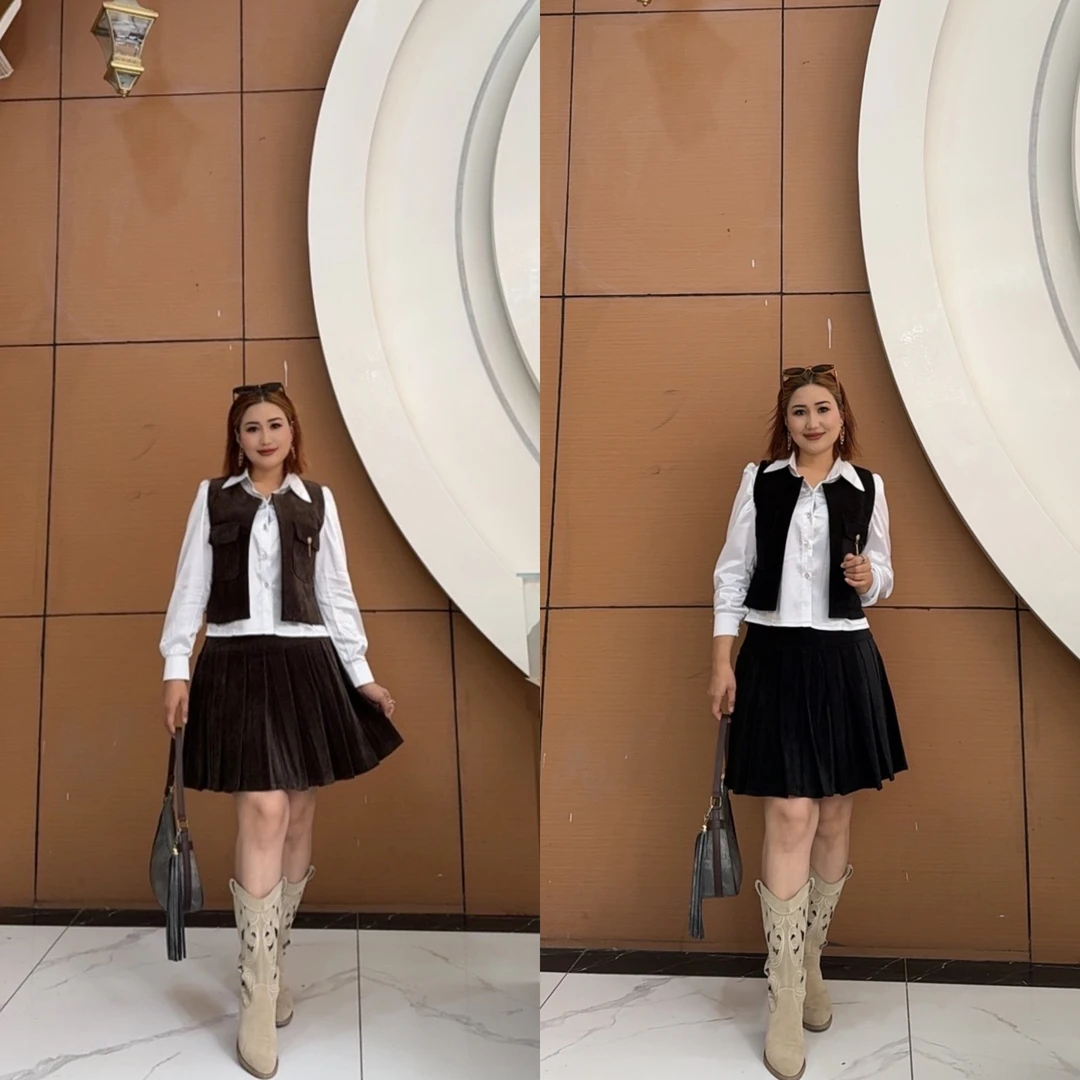 秋季通勤风时尚高级感干净简约内搭马甲短裙丝绒套装