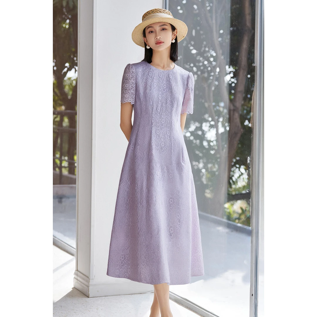 米思阳新款法式赫本风轻礼服蕾丝连衣裙气质优雅裙子5M25BL3058