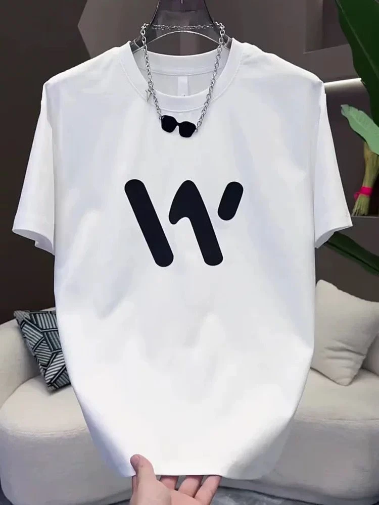 高档 时尚夏季男士潮牌高级短袖帅气简约青年轻奢丝光棉T恤上衣