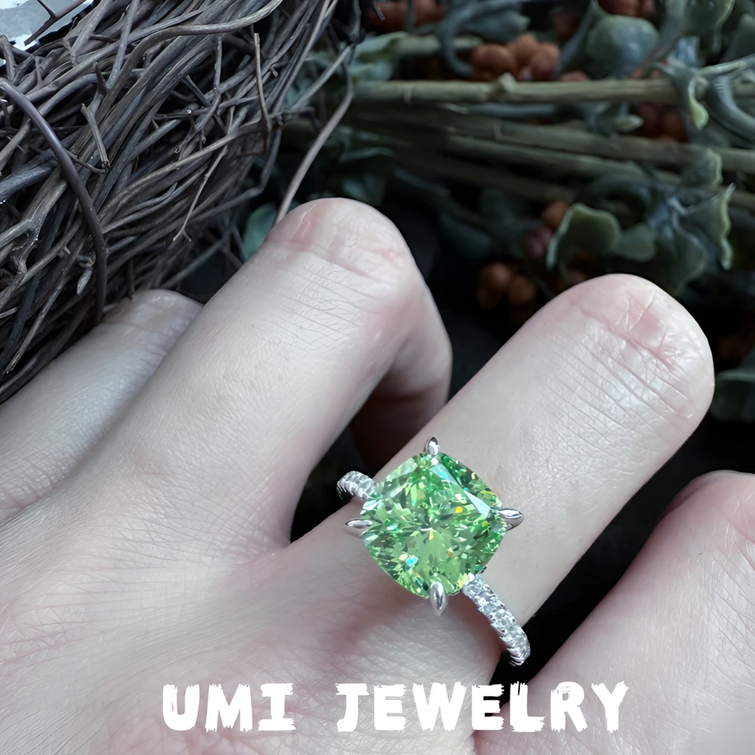 925银合成锆石戒指 UMI家轻珠宝薄荷绿轻奢梦幻银戒精致经典气质