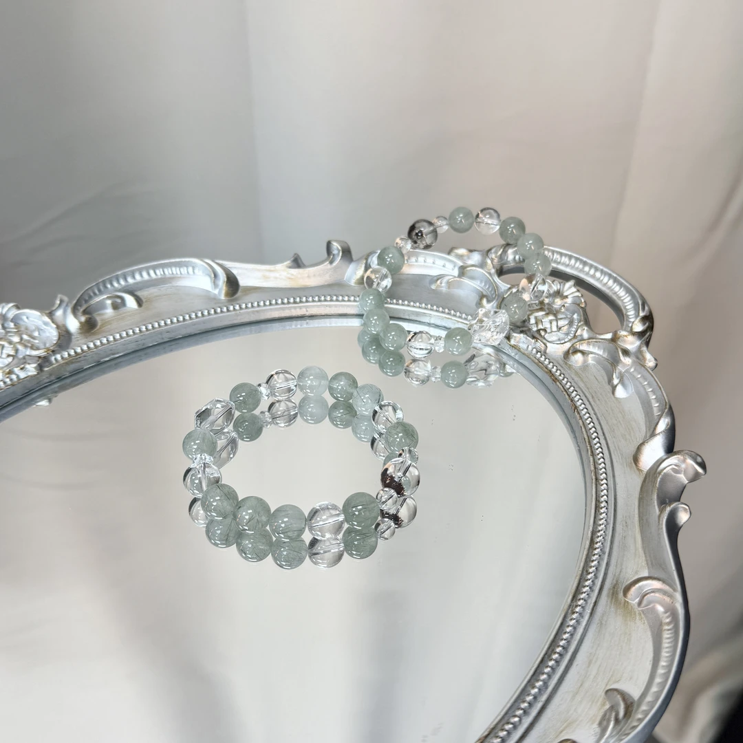 【幽谷苔生】绿幽灵x绿发超七x白水晶 10mm