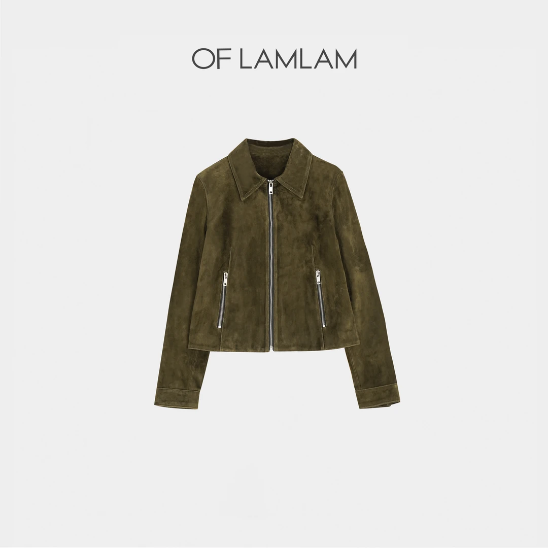 “静世芳华”【羊皮革】翻领短款羊反绒皮气质短外套 OFLAMLAM MP035G