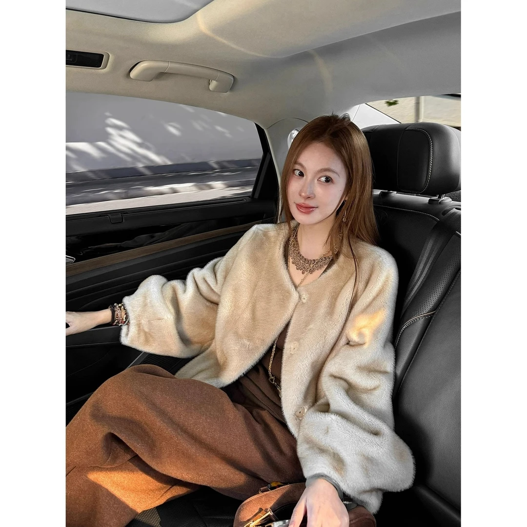 人造皮草 尖染Vintage中古风自然灵动保暖毛绒毛毛外套人造皮草