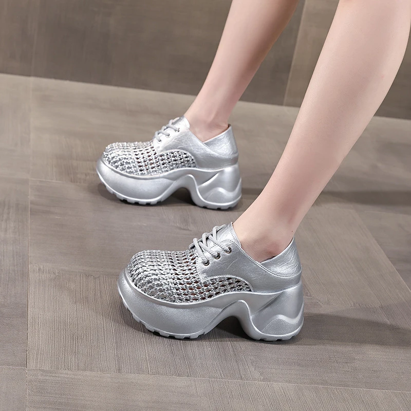 【增高9CM】小个子厚底网面镂空透气单鞋女夏季新款松糕两穿休闲鞋
