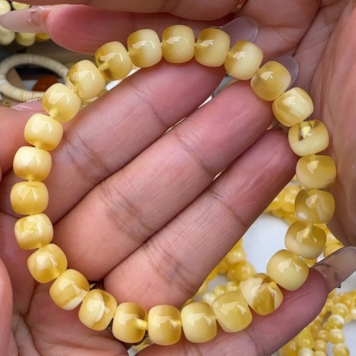 手链蜜蜡未镶嵌金白聚宝盆老型手串
