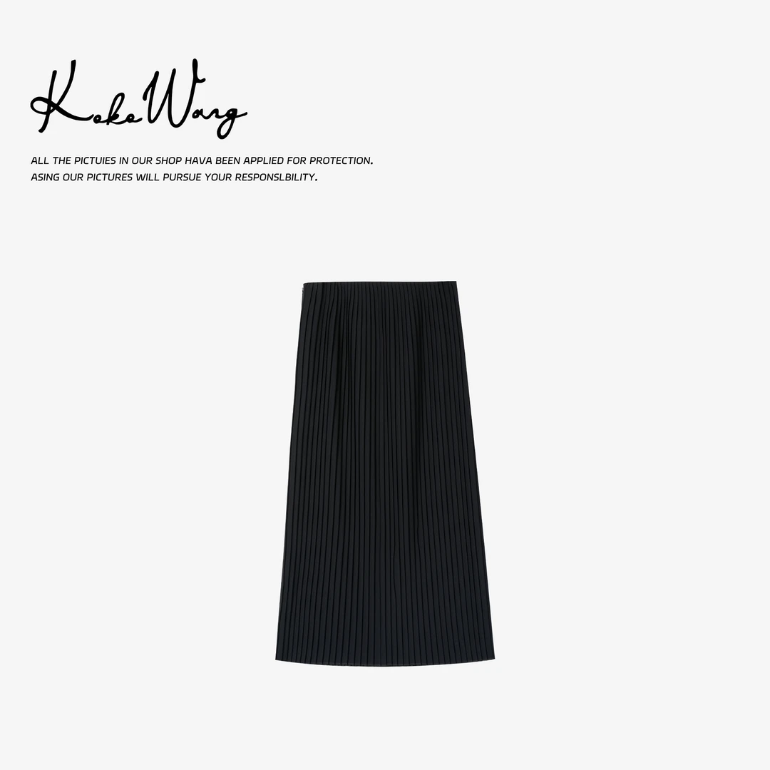 KOKOWANG春夏时尚垂感弹力显修长钢琴家褶百搭半身裙412445B15Q42