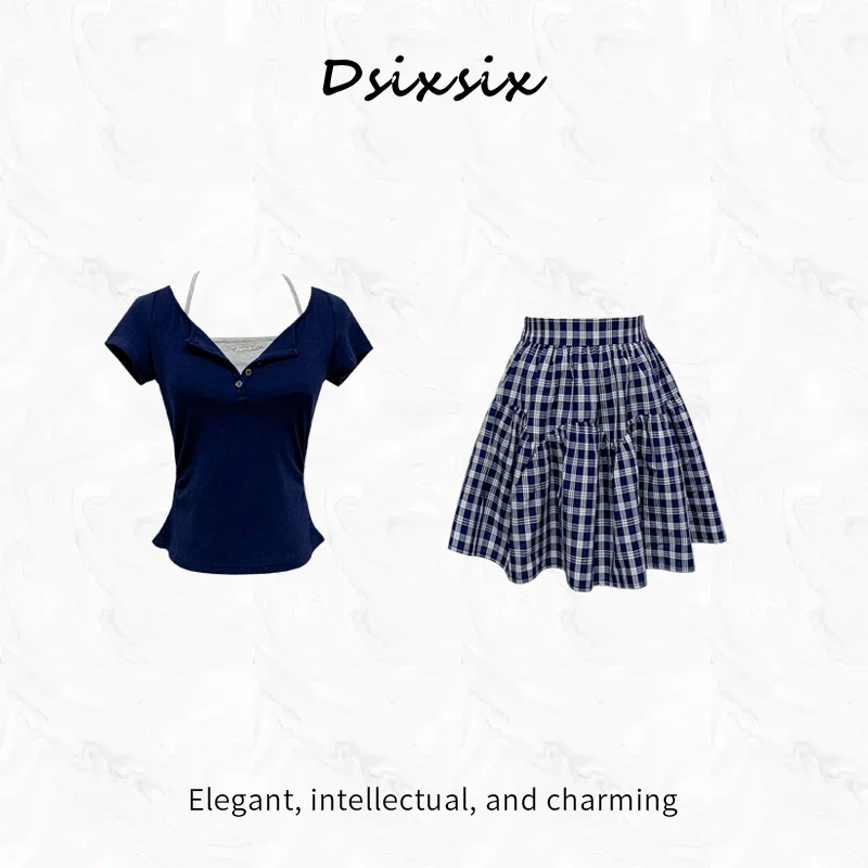 YeahMe/也觅【冰萃夏日】夏季新款学院风显瘦短裙套装海边穿搭裙子