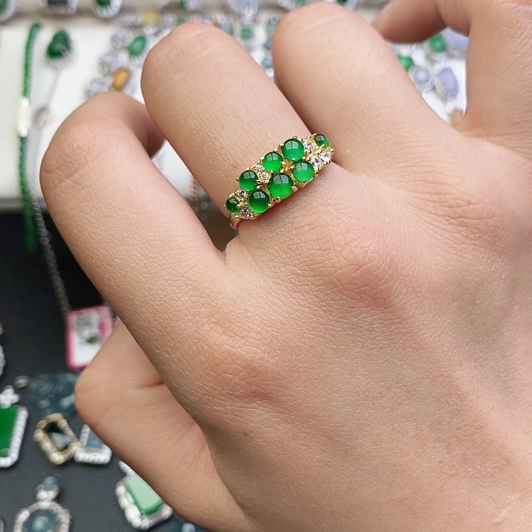 小***糊翡翠银S925镶嵌戒指