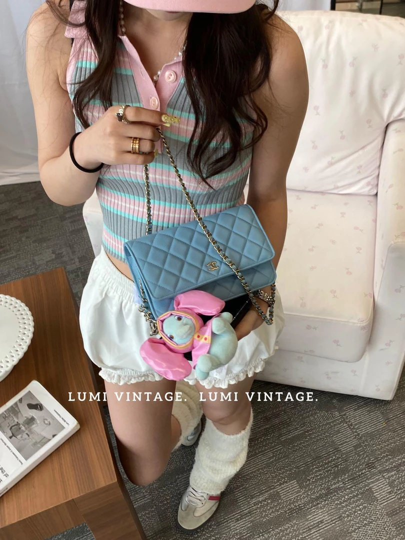95新 Chanel/香奈儿 22s浅蓝色荔枝牛皮woc 57865806