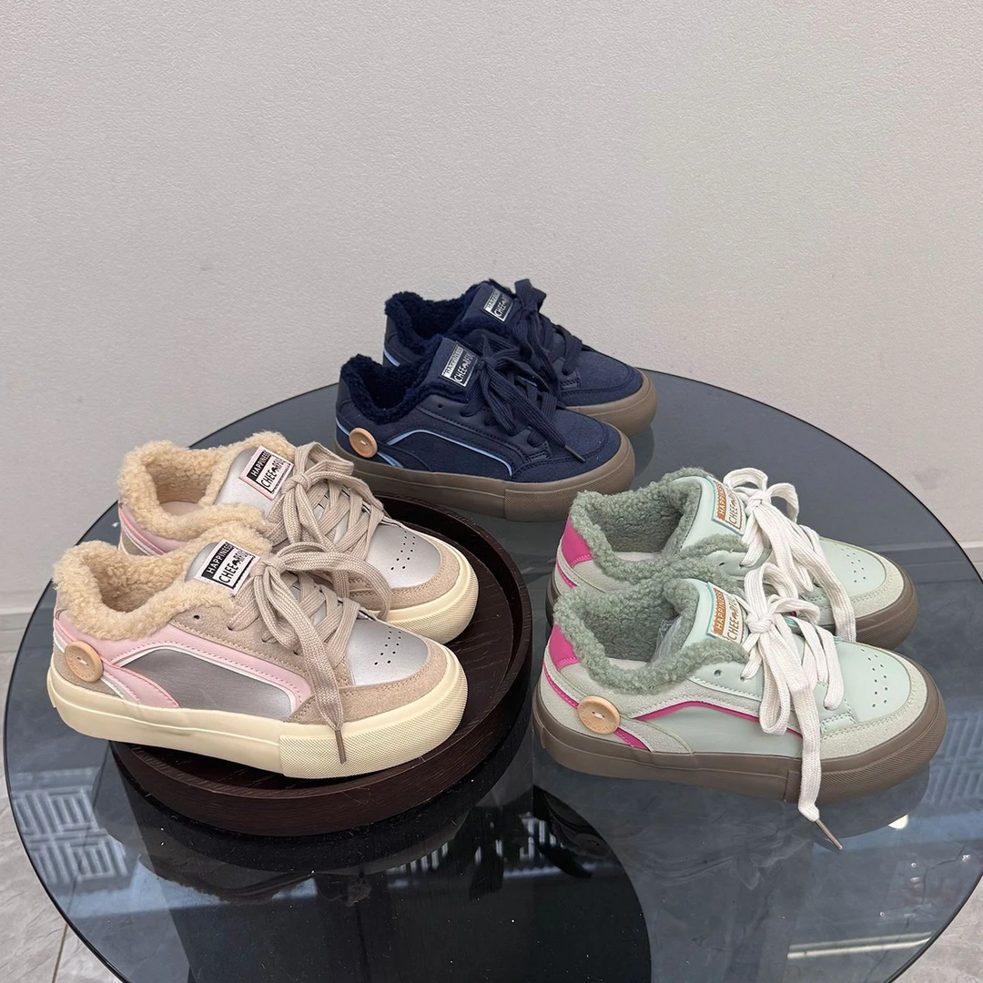 35-43码秋冬季百搭二棉板鞋女平底低帮加绒面包鞋潮41-42大码女鞋