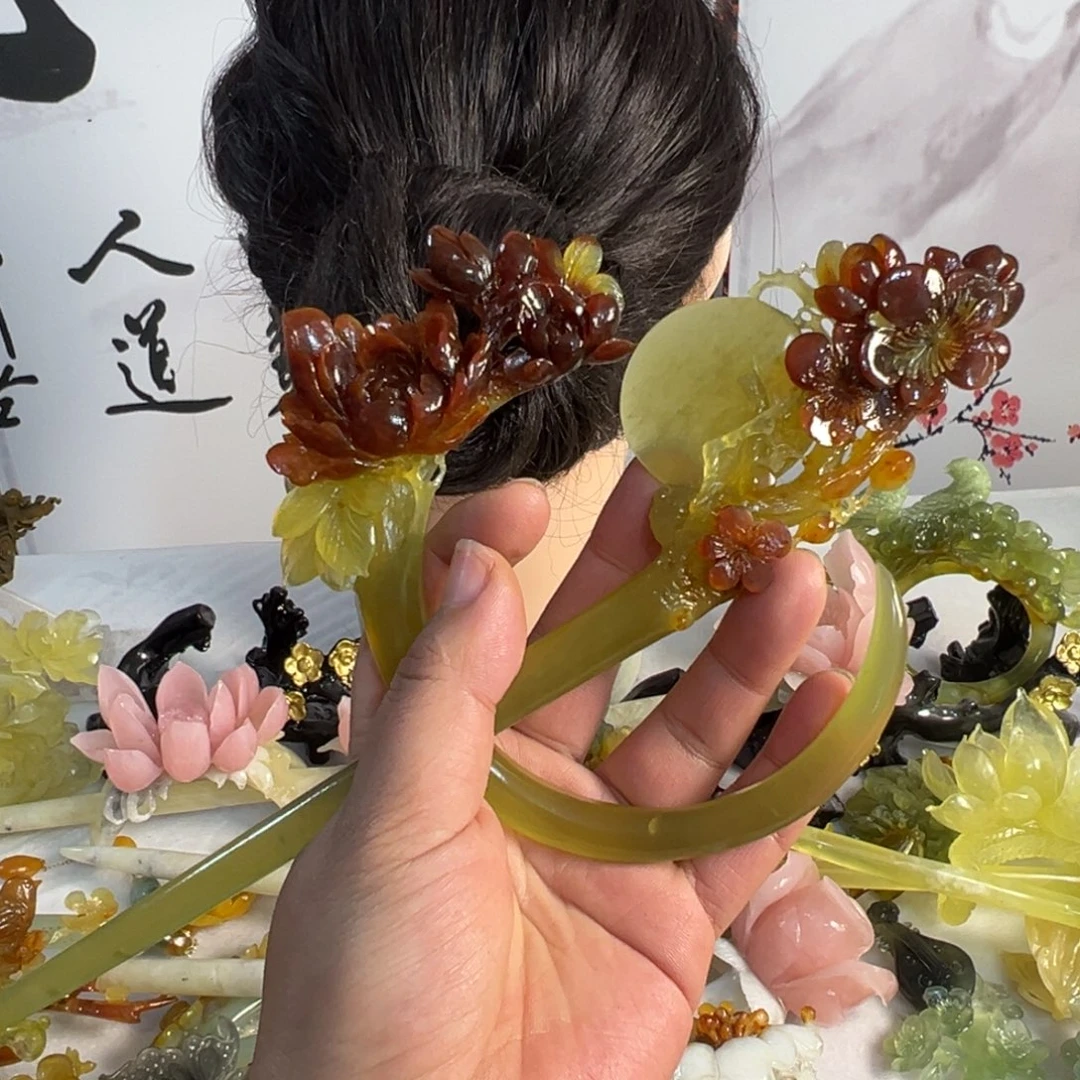 爱***守定制蛇纹石玉毛货发饰