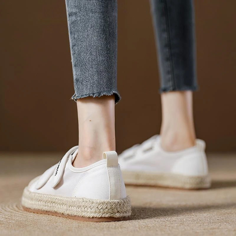 复古简约仙女风百搭懒人厚底魔术贴渔夫单鞋女