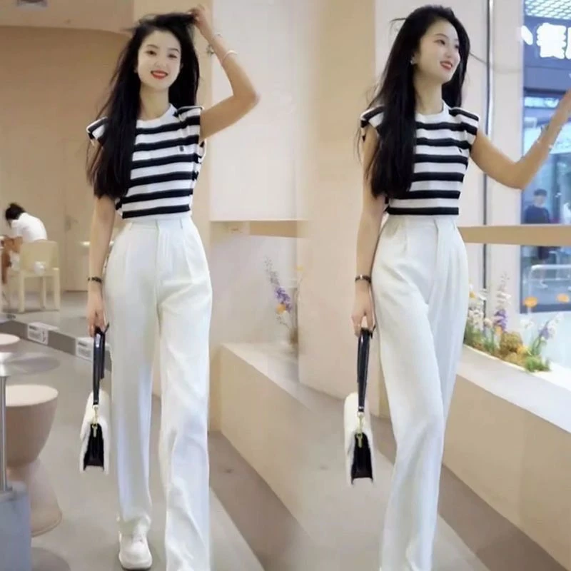 2025新款夏装搭配一整套气质网红炸街时尚职业阔腿裤两件套装女装