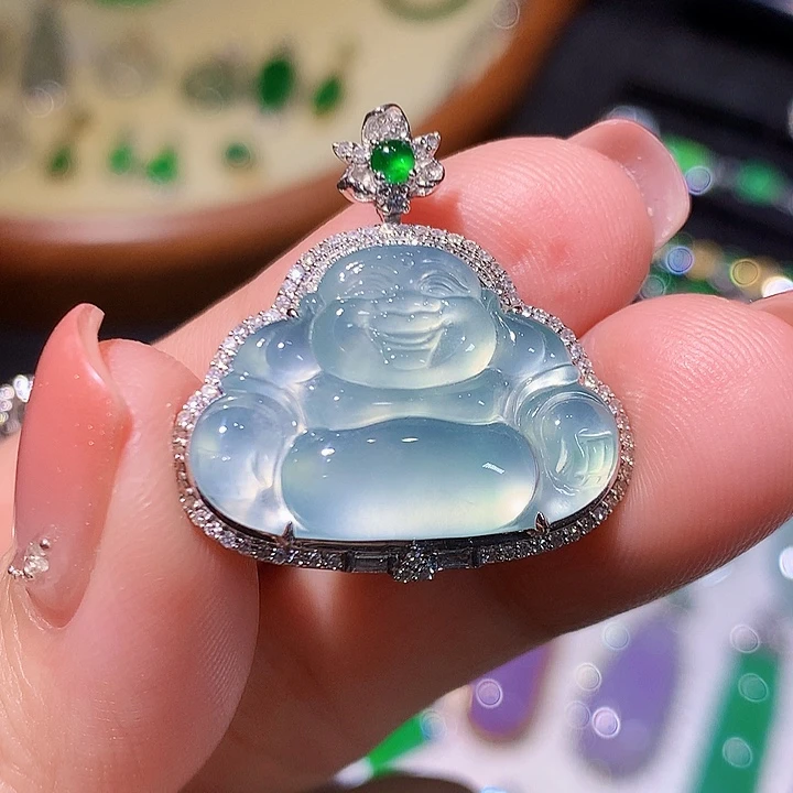 吊坠(不含链)18K金镶嵌翡翠