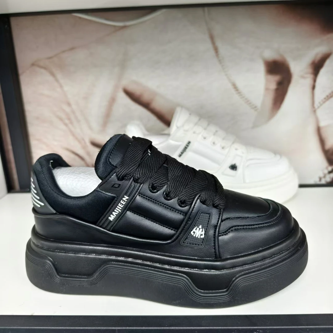 【350-1单-明】真皮高帮棉鞋潮流百搭牛皮透气增高厚底板鞋冬季