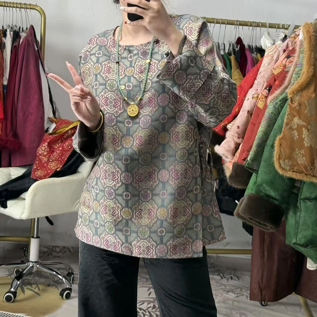 桑蚕丝云锦！灰蓝紫宝相花50姆米香云纱