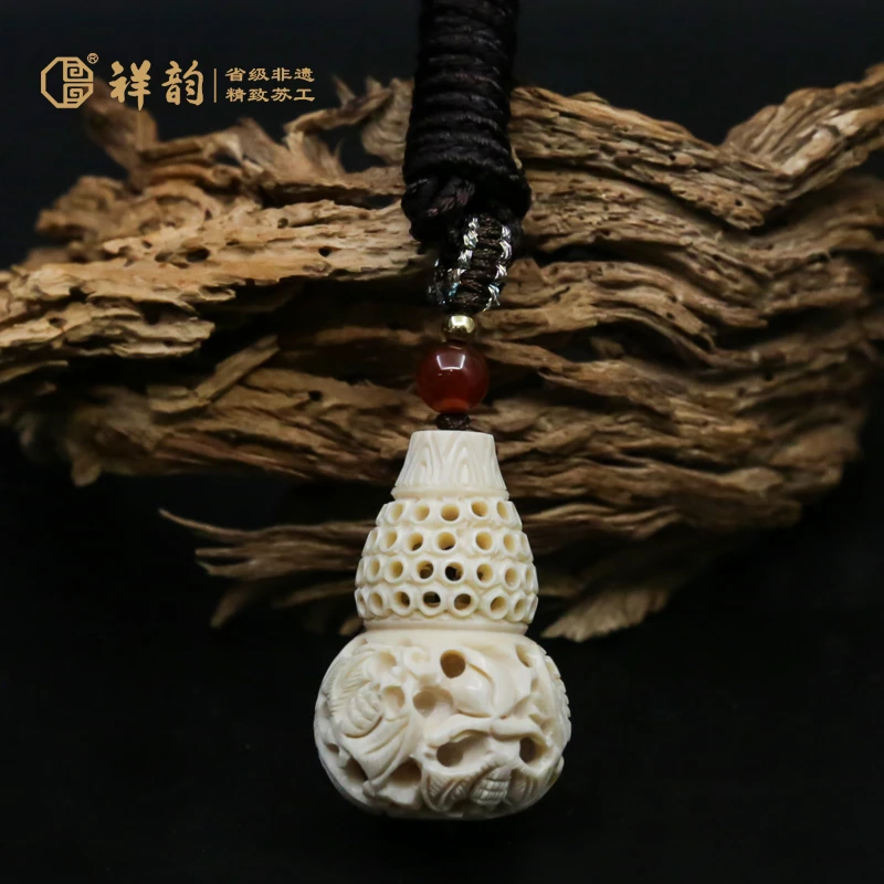 祥韵非遗猛犸牙雕葫芦福禄镂空雕刻吊坠项链精美苏工好物