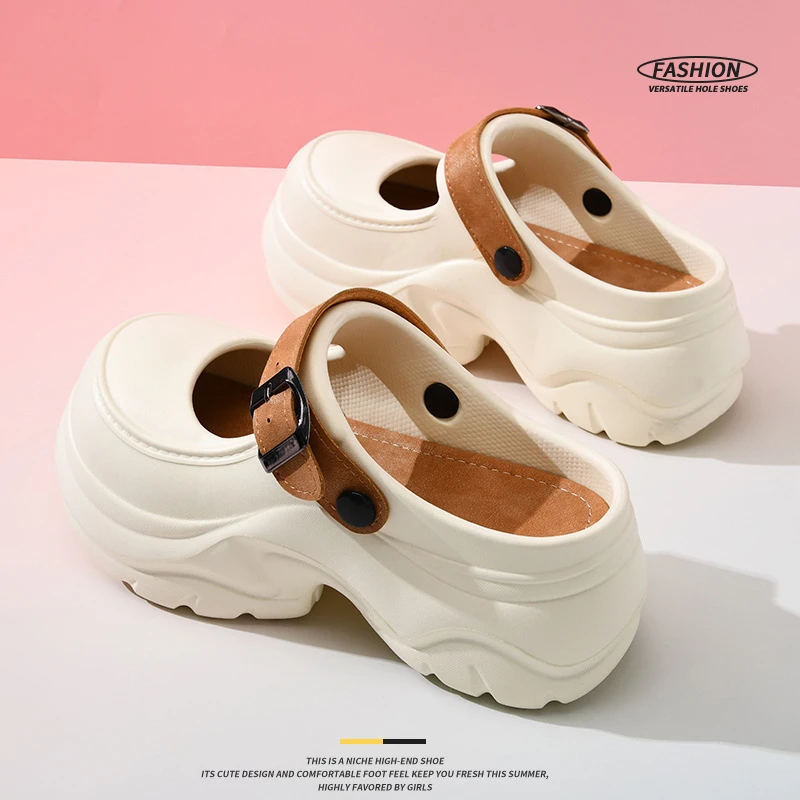 增高厚底EVA洞洞鞋女夏透气凉拖 外穿防滑玛丽珍高级感耐磨包头拖