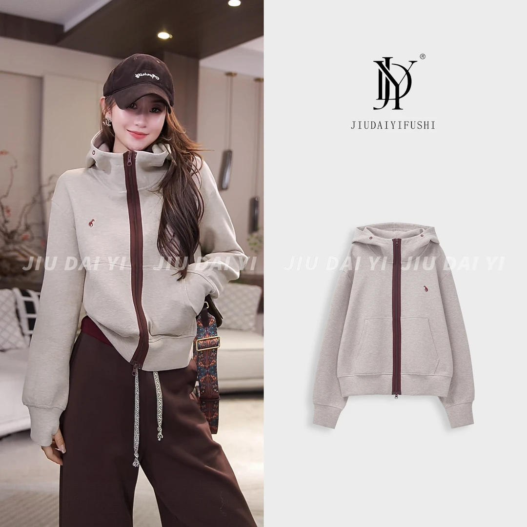 玖黛衣【济州岛】新款时尚百搭休闲显瘦连帽卫衣外套 WTJ44098