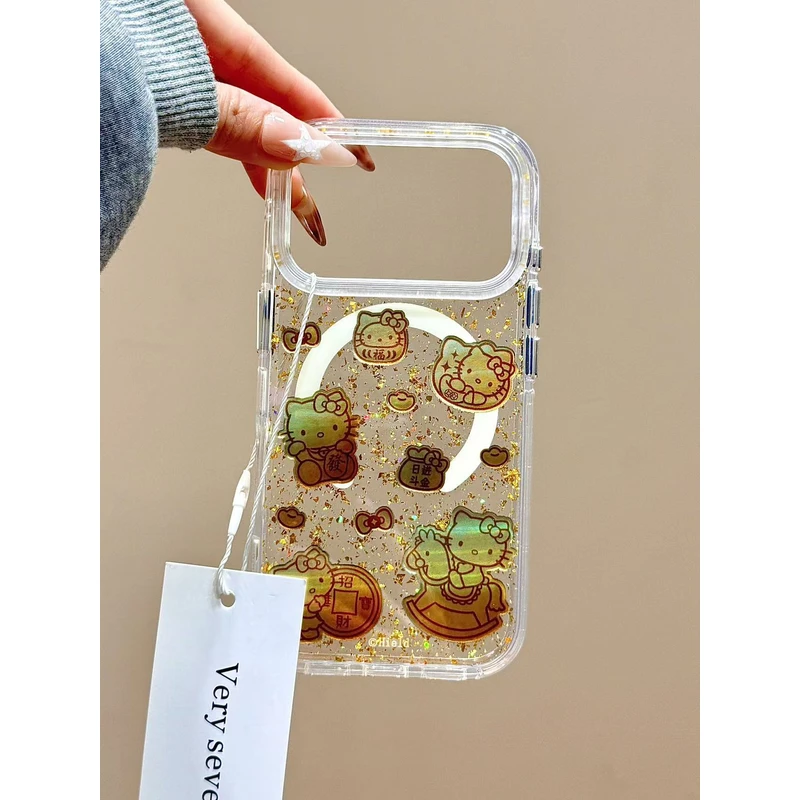 滴胶金箔日进斗金招财进宝猫咪适用苹果17promax手机壳15iphone16