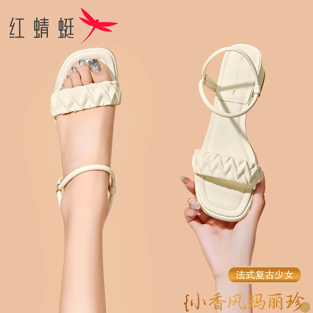 红蜻蜓时尚凉鞋女款2025新款爆款潮流百搭小香风一字带休闲沙滩鞋
