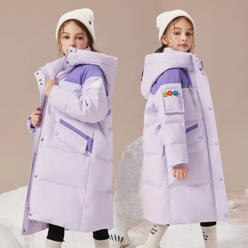 巴拉开门喜女童羽绒服中长款2025洋气女大童大童红色本命年羽绒服