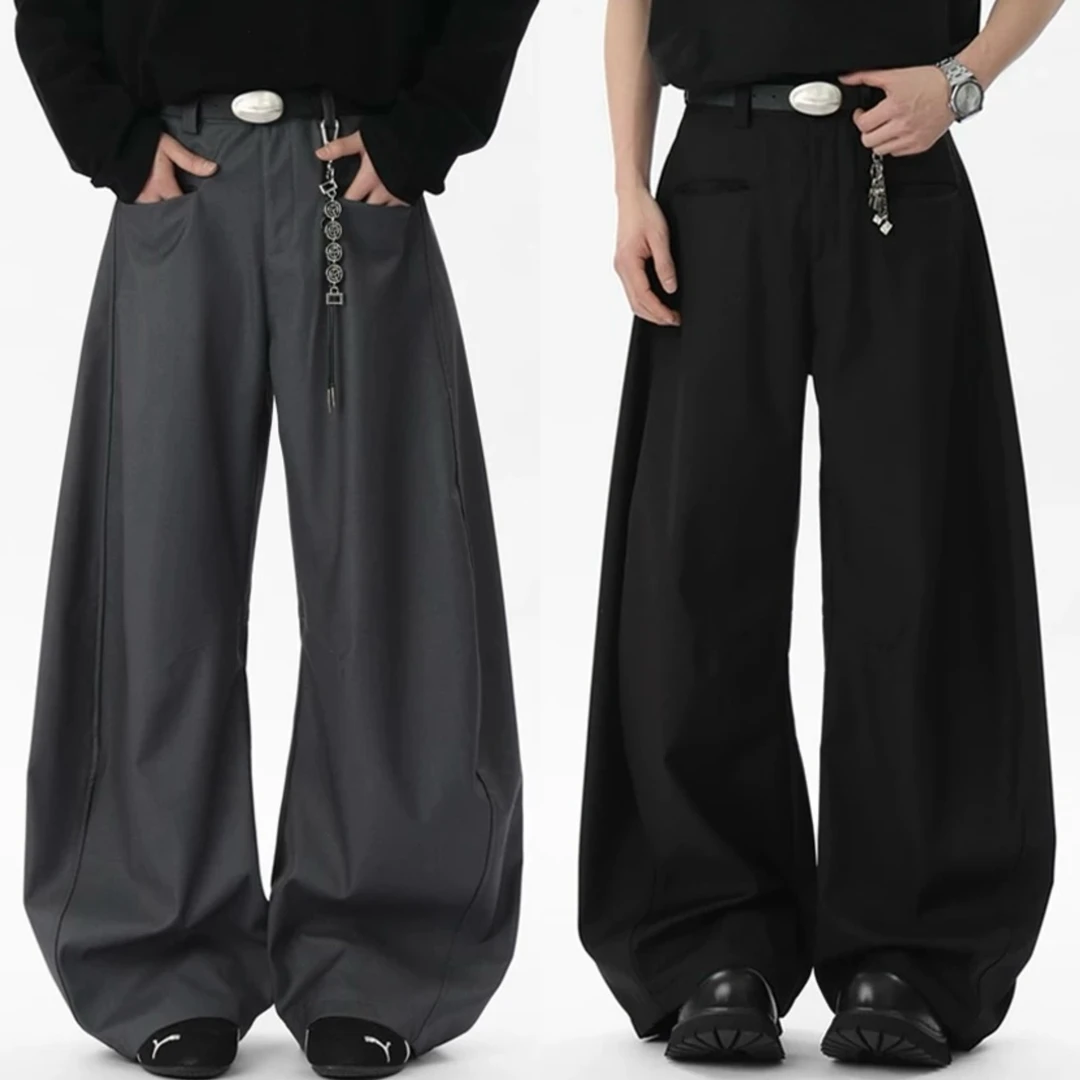 【逗逗】美式复古弯刀西裤男女同款春季新款休闲阔腿垂感长裤HR55