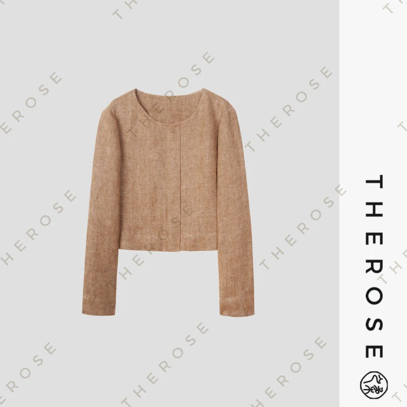 之柔【一席春生 上衣】意大利FAISA进口色织亚麻人字纹夹克圆领外套